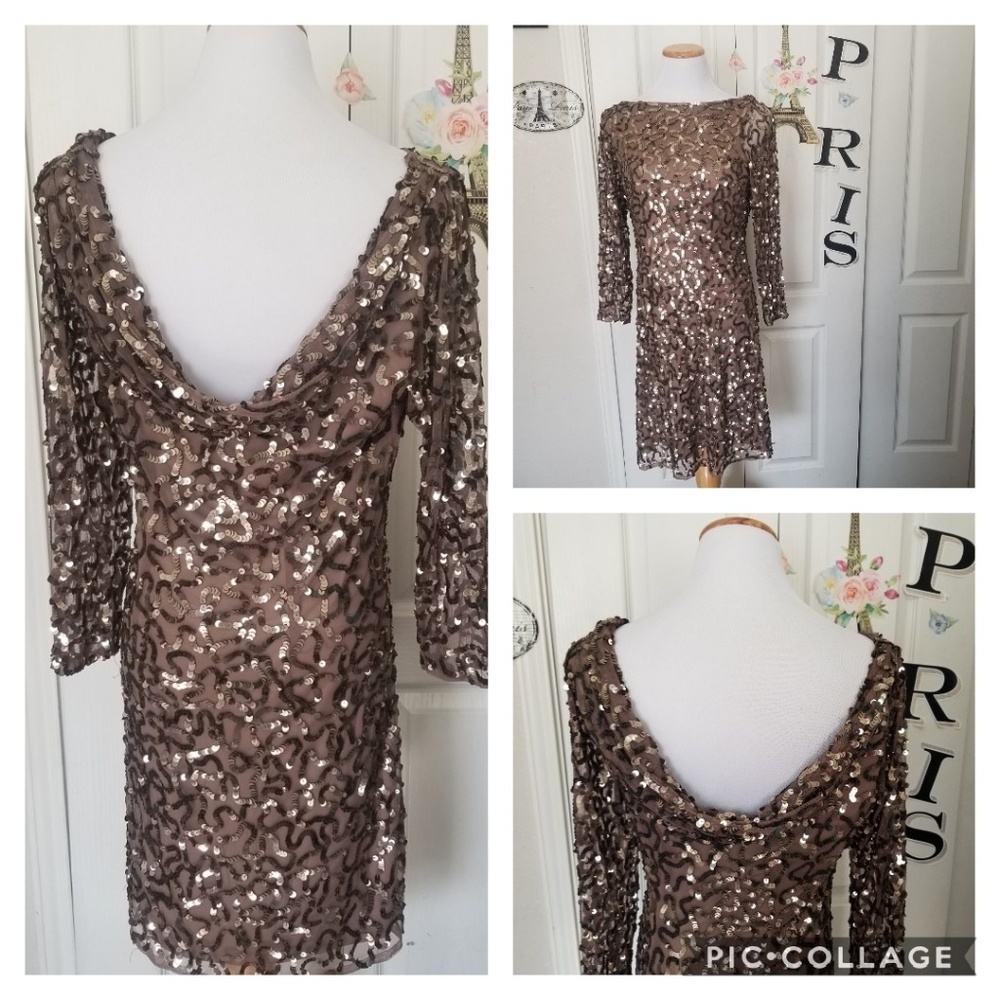 Vintage Pisarro Nights Sequined Brown   Cocktail Dress size 8